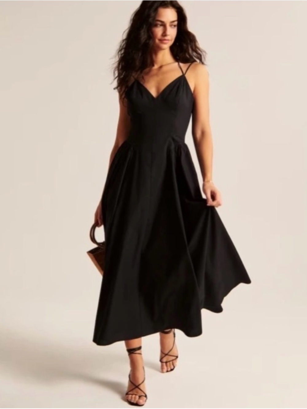 Abercrombie & Fitch Strappy Plunge Corset Maxi Dress Black Cocktail SMALL